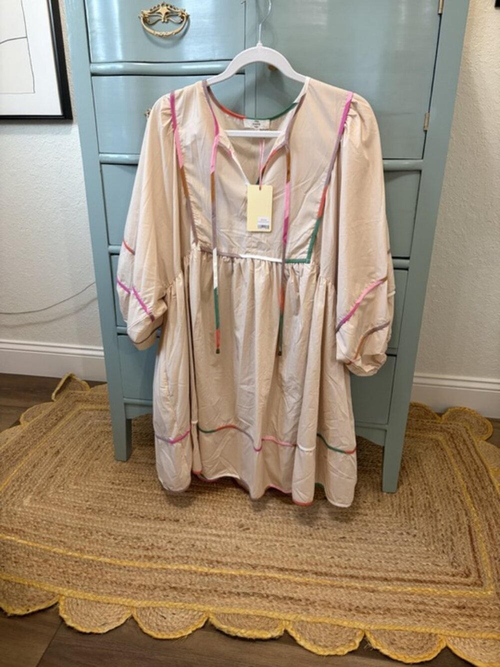 NEW ENTRO women 3/4 sleeves dress in ecru